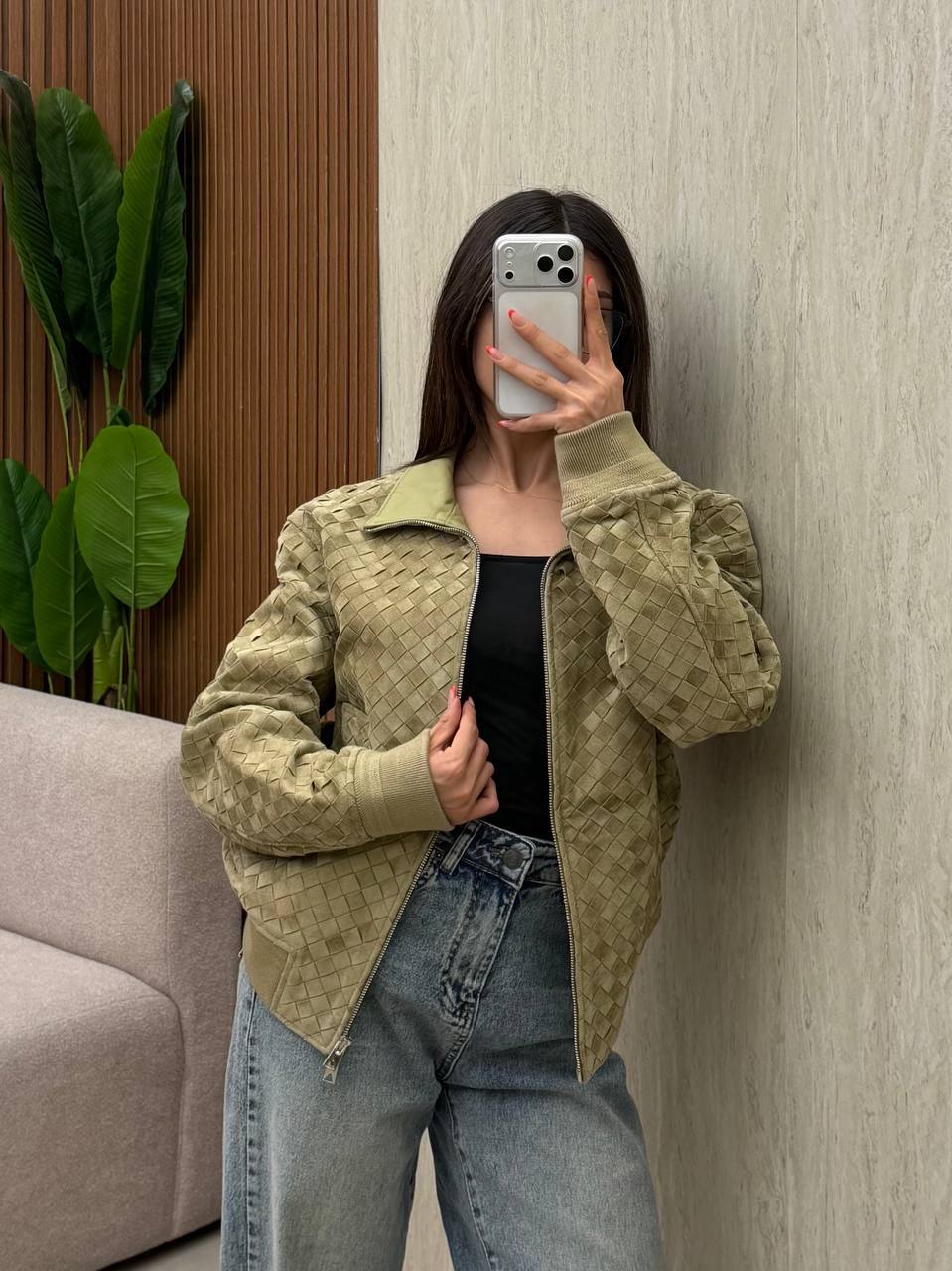 Intrecciato Suede Leather Blouson Jacket