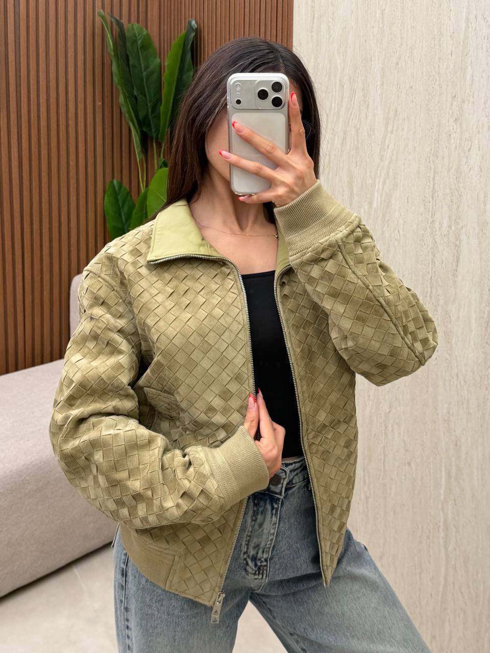 Intrecciato Suede Leather Blouson Jacket