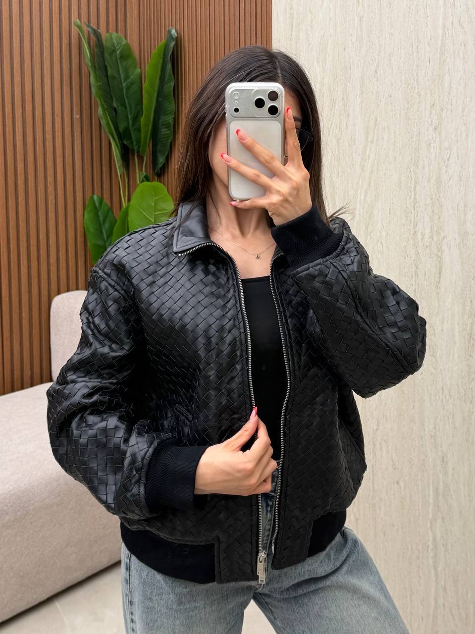 Intrecciato Leather Blouson Jacket
