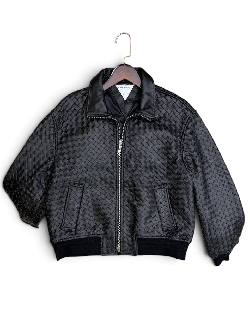 SWORD LUXURY siyah intrecciato örgü detaylı, fermuarlı ve ribana manşetli süet blouson ceket