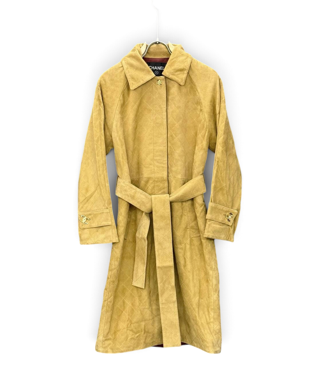Quilted Suede Belted Coat – Fango Beige
