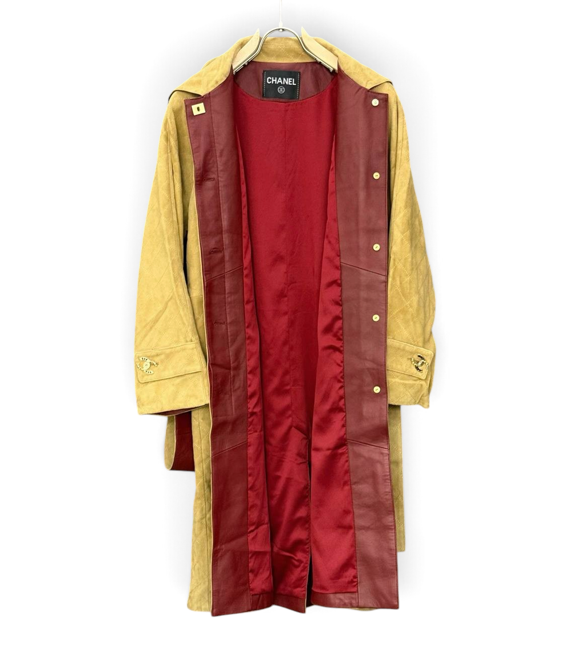 Quilted Suede Belted Coat – Fango Beige