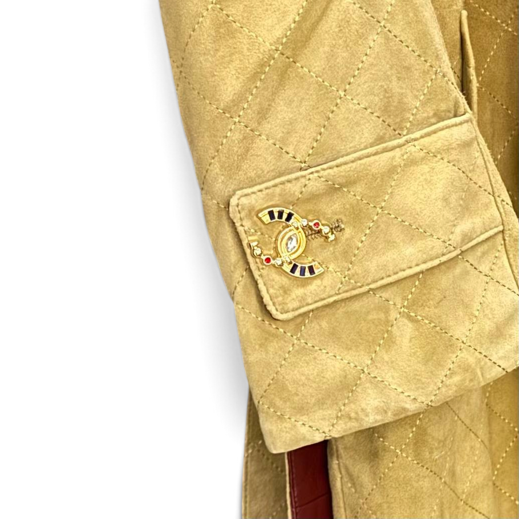 Quilted Suede Belted Coat – Fango Beige