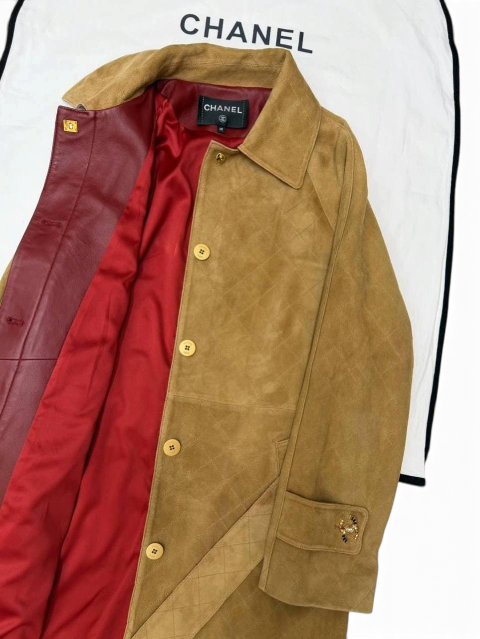 Quilted Suede Belted Coat – Fango Beige