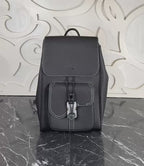 Saddle Backpack with Flap in Black Grained Calfskin