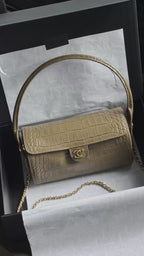 Crocodile-Embossed Bowling Top Handle Bag 23cm