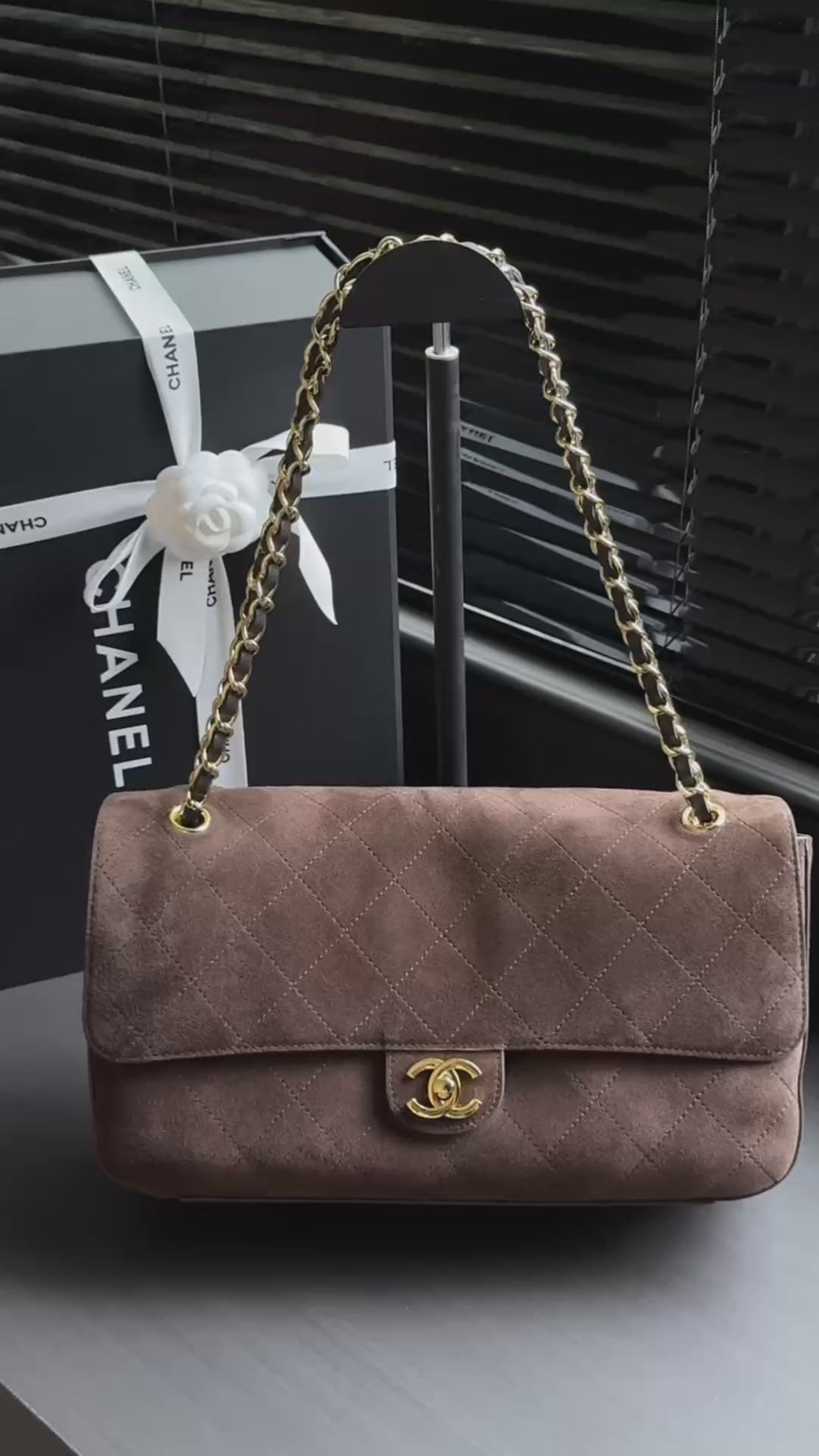 Quilted Suede Maxi Flap Shoulder Bag 32cm