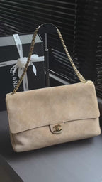 Quilted Suede Maxi Flap Shoulder Bag 38cm