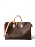 SWORD LUXURY Louis Vuitton klasik monogram kanvas seyahat çantası, açık renk deri saplı ve altın metal detaylı