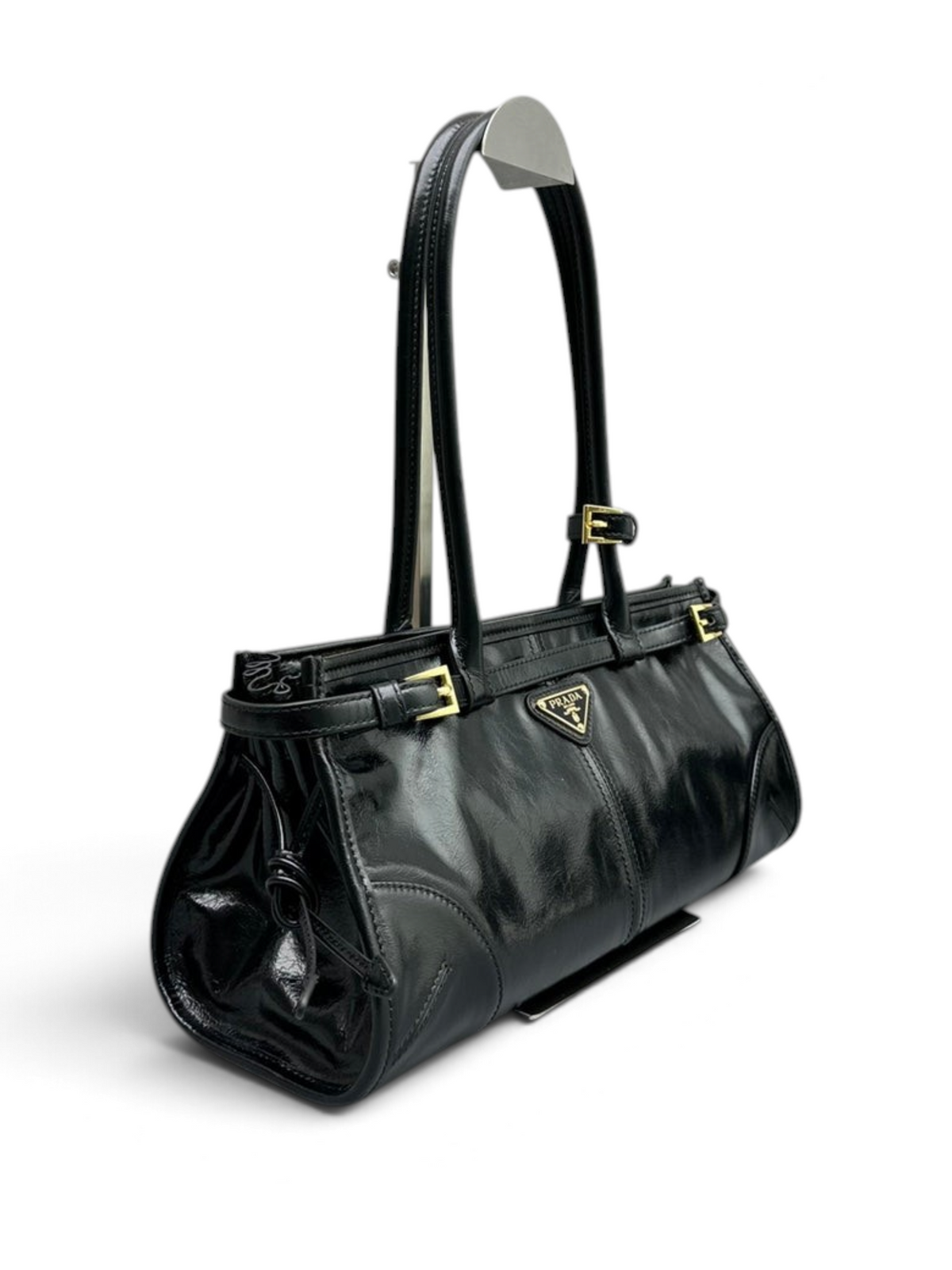 Bonnie Medium Waxed Leather Shoulder Bag – Black, view 2