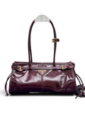 Bonnie Medium Waxed Leather Shoulder Bag – Burgundy, view 1