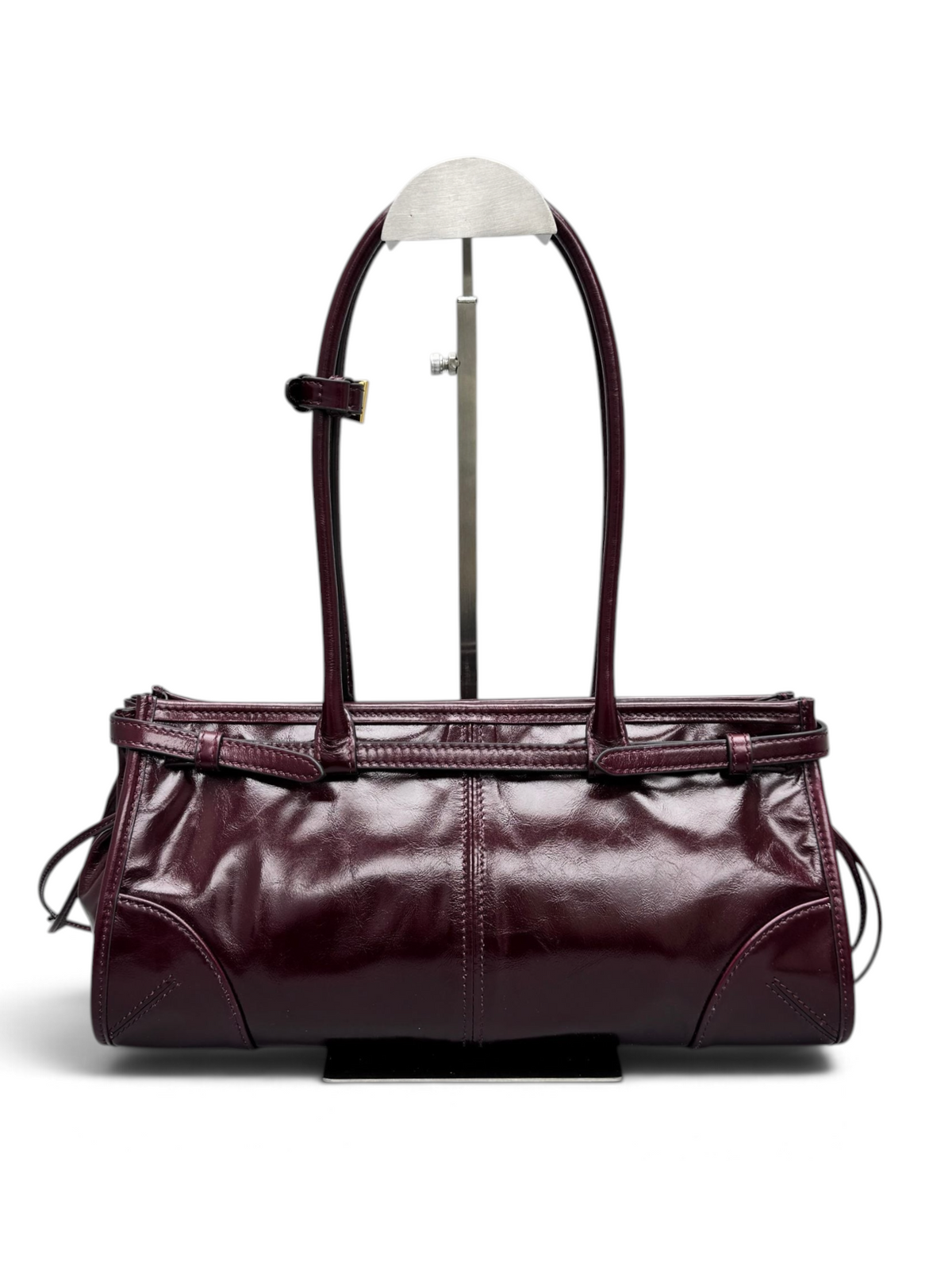 Bonnie Medium Waxed Leather Shoulder Bag – Burgundy, view 3
