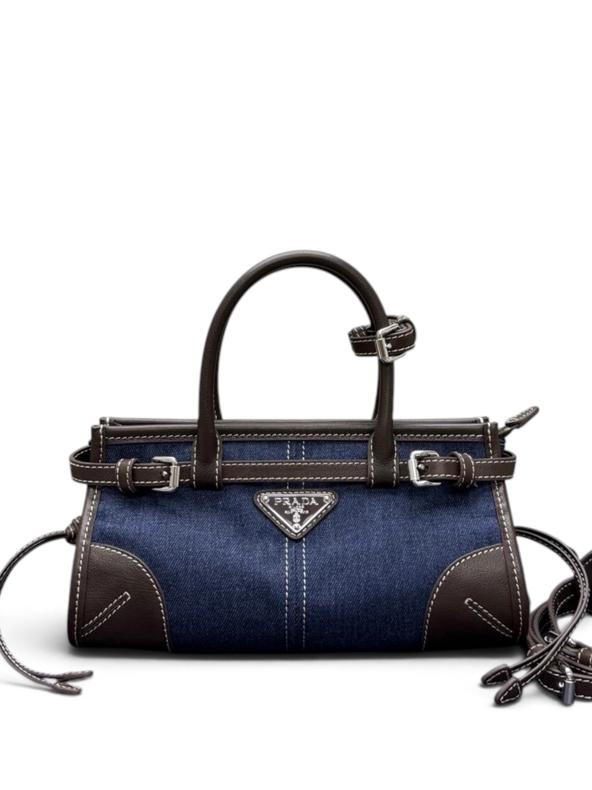Mini Bonnie Denim Bag – Blue Denim & Chocolate, view 1