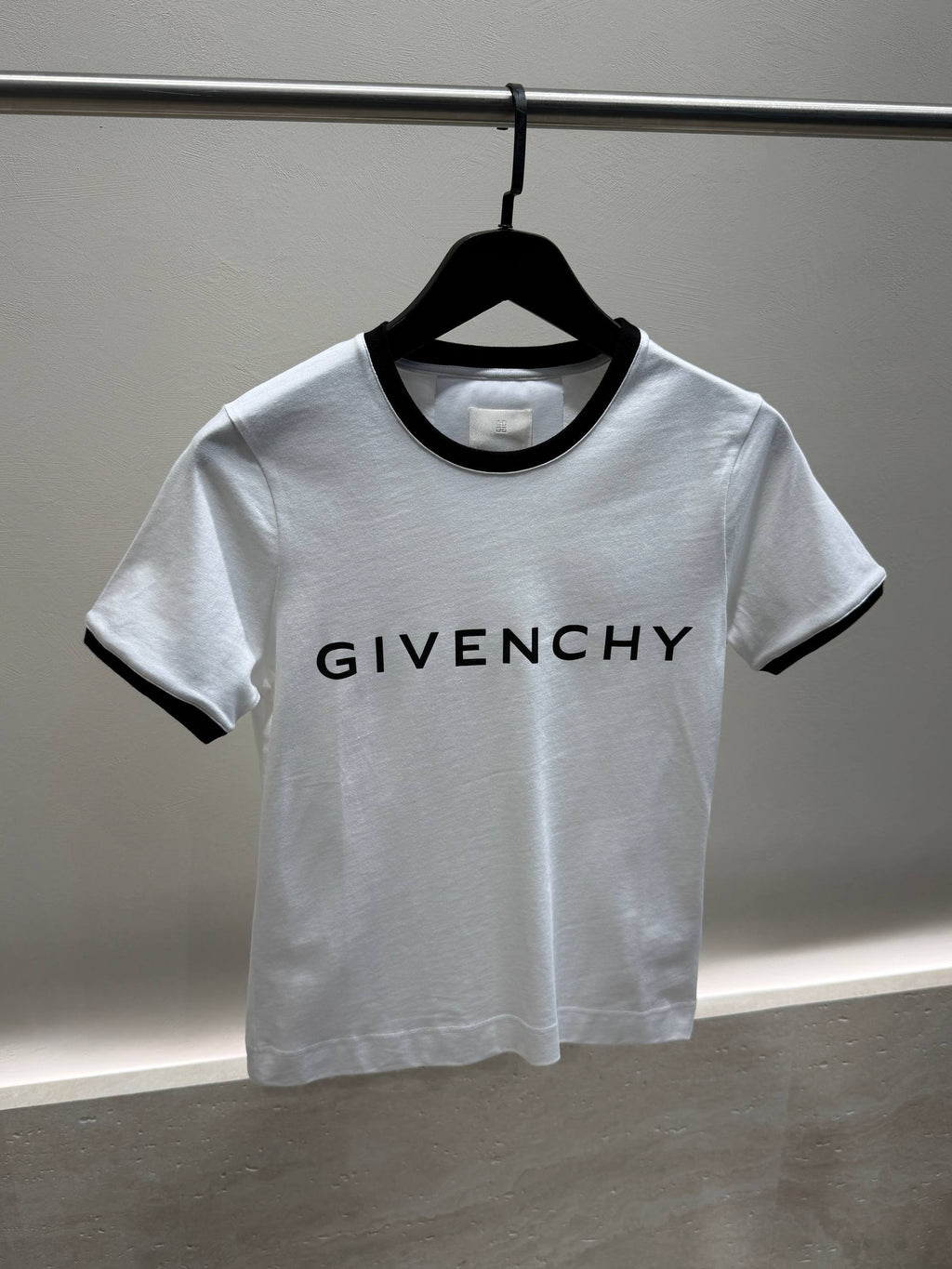 Women's white ringer T-shirt close front view